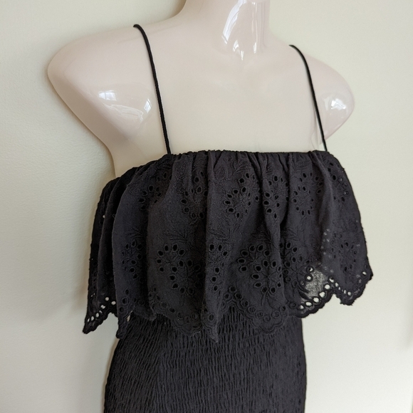 ZARA cotton embroidered smocked dress black xs - Picture 7 of 15
